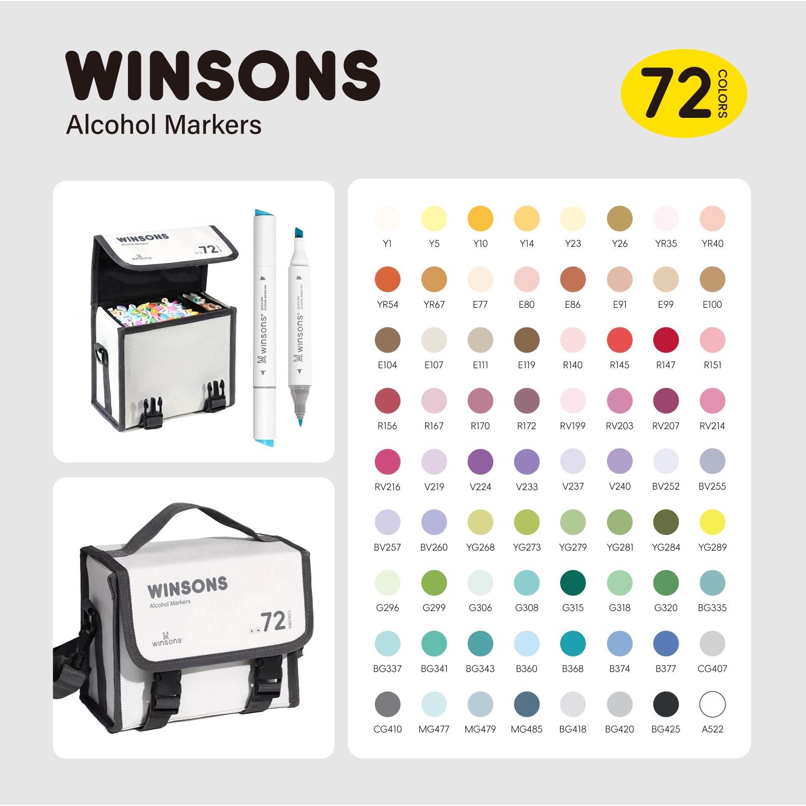 WINSONS Upgrade Dual Tip Alcohol Markers Set – Airbrush Compatible Professional Art Markers (24/48/72 Colors)