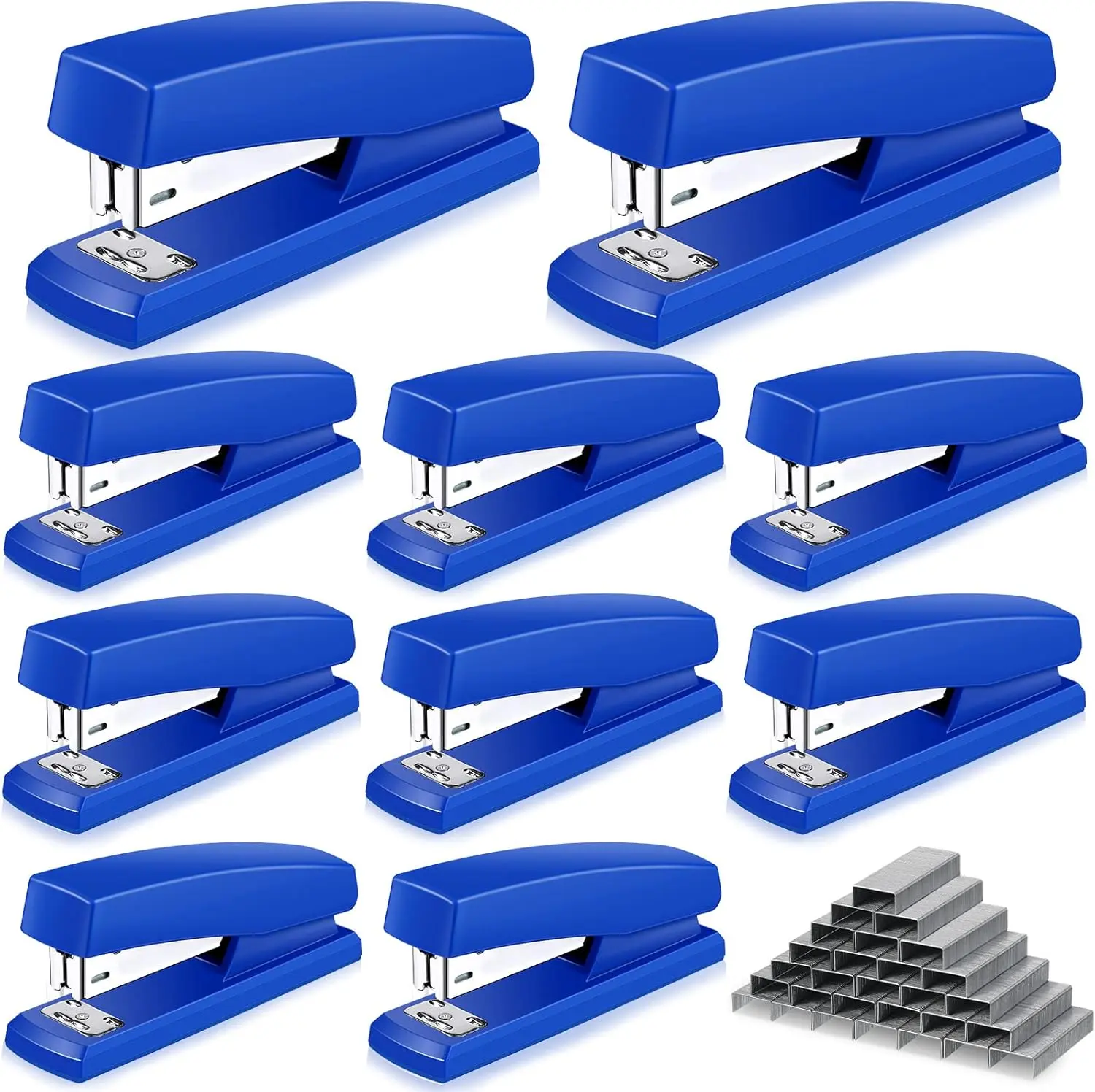 Heavy Duty Desk Stapler Bulk Pack (10-Count, Blue) - 2 Stapling Models, 25-Sheet Capacity, Clog Resistant, Accurate Binding, Includes 6000 Staples for Office, Classroom Use