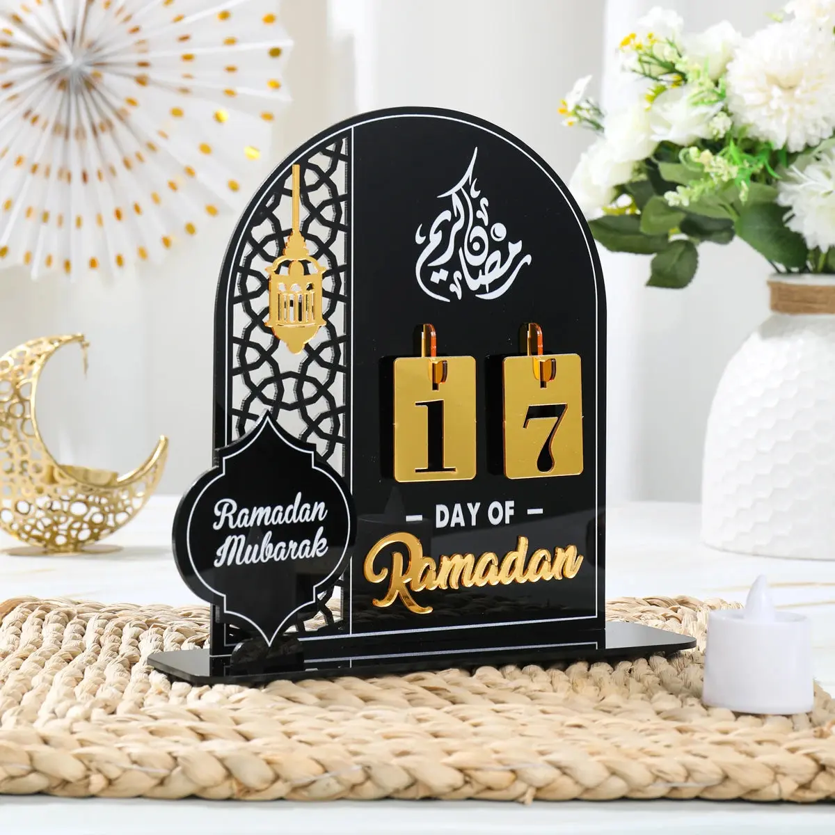 Middle East Mood Eid Countdown Acrylic Ramadan Day Calendar Stylish Home Décor High-Quality Acrylic Elegant Compact Design for Homes or Offices