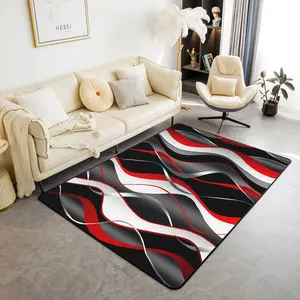 Feelyou Fluffy Modern Geometric Area Rug - White, Red, Black, Grey Line Design, Non-Slip Indoor Floor Mat for Living Room, Bedroom, Modern Abstract Art Decor, Fluffy Modern Rug