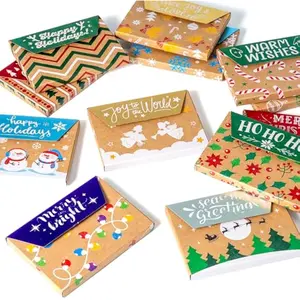 JOYIN 12PCS Gift Card Boxes Holder for Christmas, Brown Kraft Paper Envelope Boxes for Presents Wrapping, 12 Design Xmas Holiday Birthday Decor, Small Party Favor Money Cash Holder