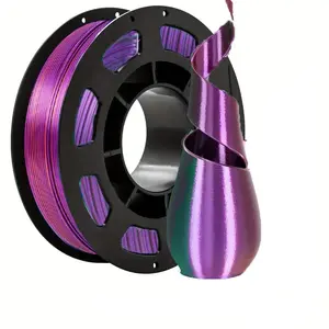 Silk Dual Color Pla Filament, Long Fiber for 3D Printer, 1.75mm No Knot Shiny Fine Thread, Net Weight 250g Spool ()