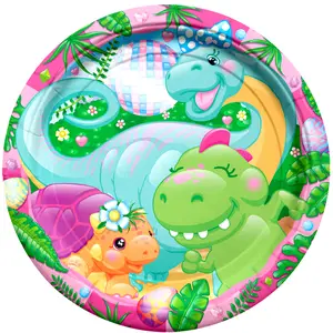 Girl Dinosaur Plates 9in - Girl Dinosaur Party Supplies