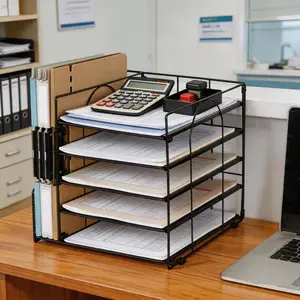 5-Tier Paper Organizer With Magazine Holder, Desk Organizers and Accessories, Desk Accessories & Workspace Organizers, File Organizer for Office Supplies Storag (Black)