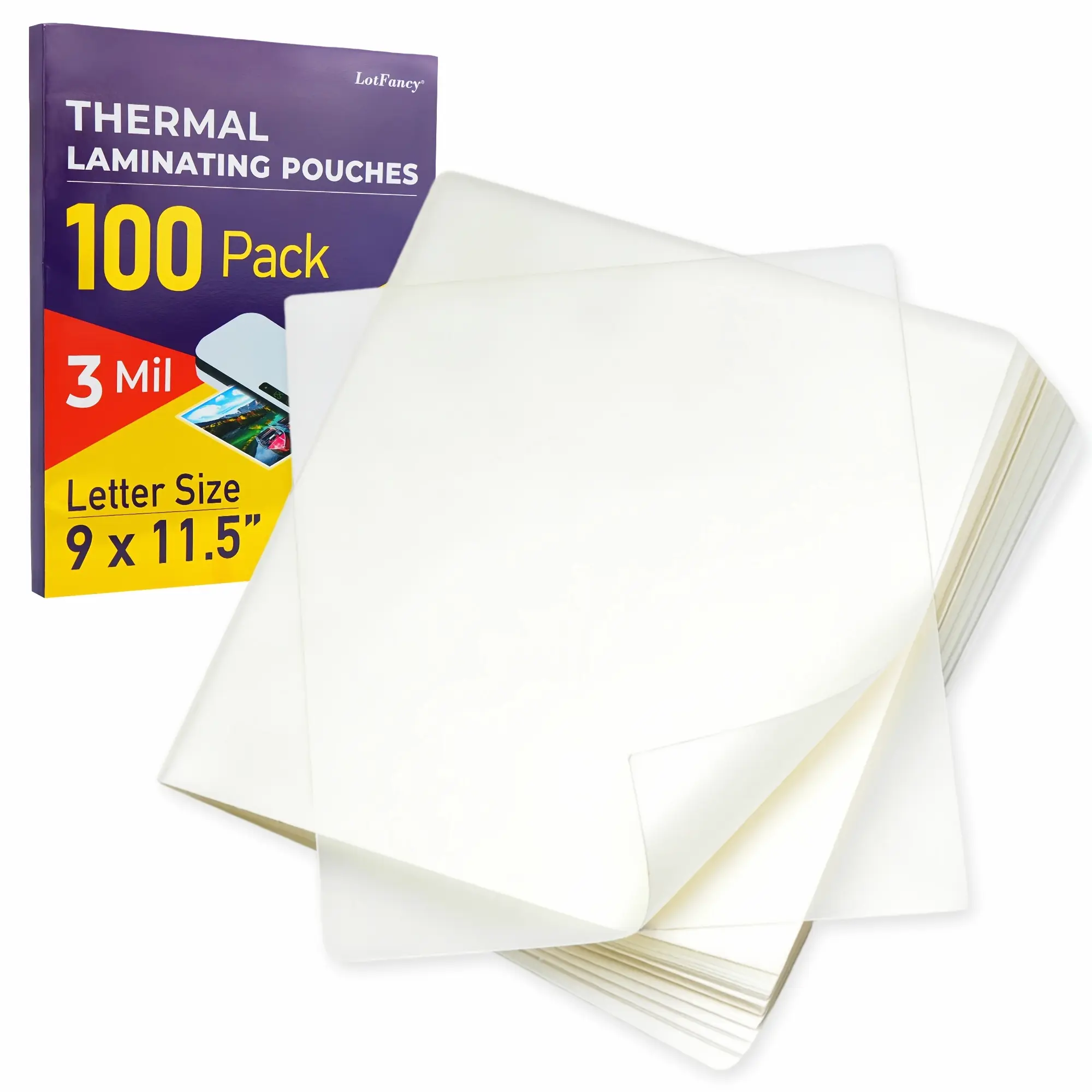 100-Pack Clear Thermal Laminating Plastic Sheets| 9 x 11.5-Inch, 3mil Thickness, Thermal Laminating Pouches for Business Cards, Photo Paper, Files, Picture - Office School Supplies by LOTFANCY