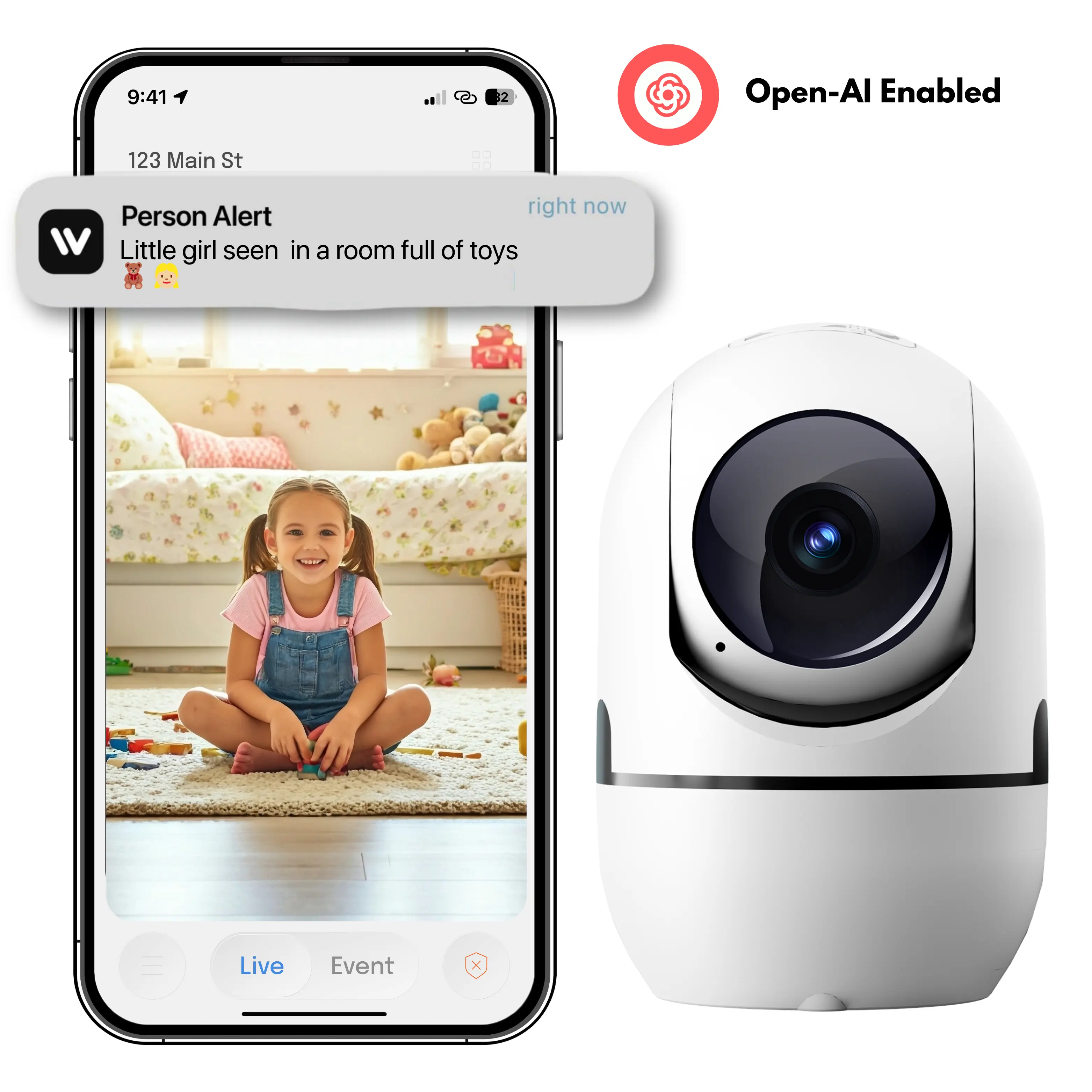AI Security Camera,Smart AI Camera,WiFi Pan-Tilt Security Camera with Human Detection, Wired,2-Way Audio, IR Night Vision, IP64, Cloud/TF Storage