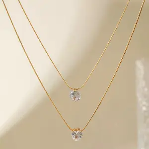 Elegant Gold Necklace Set Featuring Sparkling Cubic Zirconia Pendant and Delicate Chain for Everyday Elegance