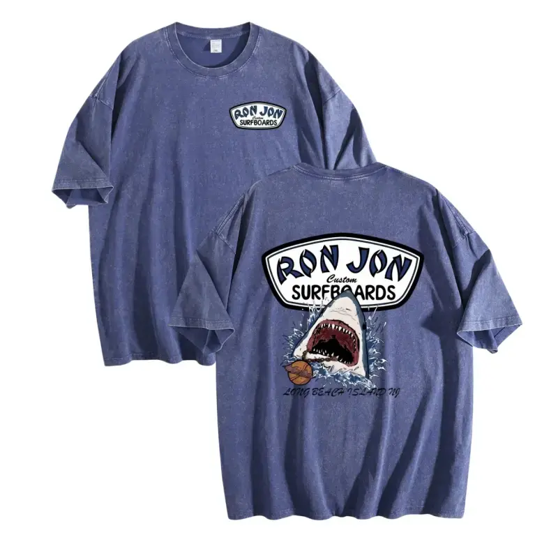 Unisex Ron Jon Surfboards Shark Graphic T Shirt Vintage Washed Heavyweight Cotton Oversized Tee Long Beach Island NJ Great White Retro Surf Beach Aesthetic Grey Acid Wash Mineral Men Women Unisex Skater Coastal Grunge Trendy Summer Outfits Gifts TikTok Ap