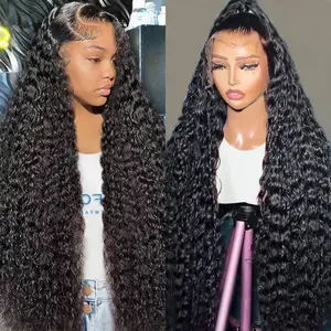 Bling Hair 30 32 Inches Deep Wave Brazilian HD Transparent Lace Frontal Wig for Women 13x4 13x6 Lace Human Hair Wig Curly Pre Plucked 180% Natural Hairline Clearance Sale