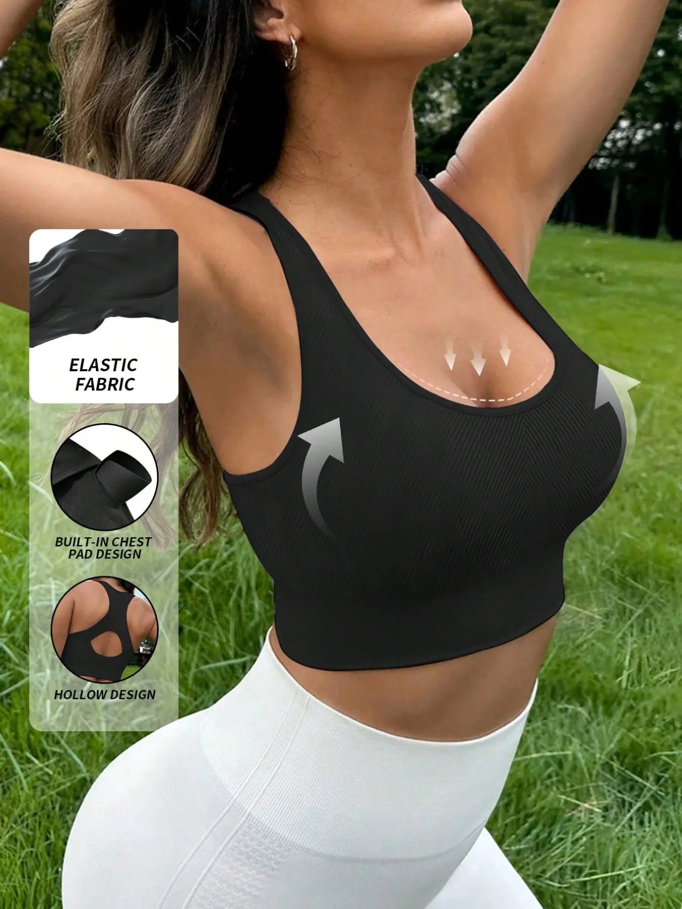 Women's Solid Ribbed Knit Yoga Sports Bra, Workout Bra, Sport Bras, Shock Absorbing Full Coverage Balconette, No Underwire, Max Support, All Seasons