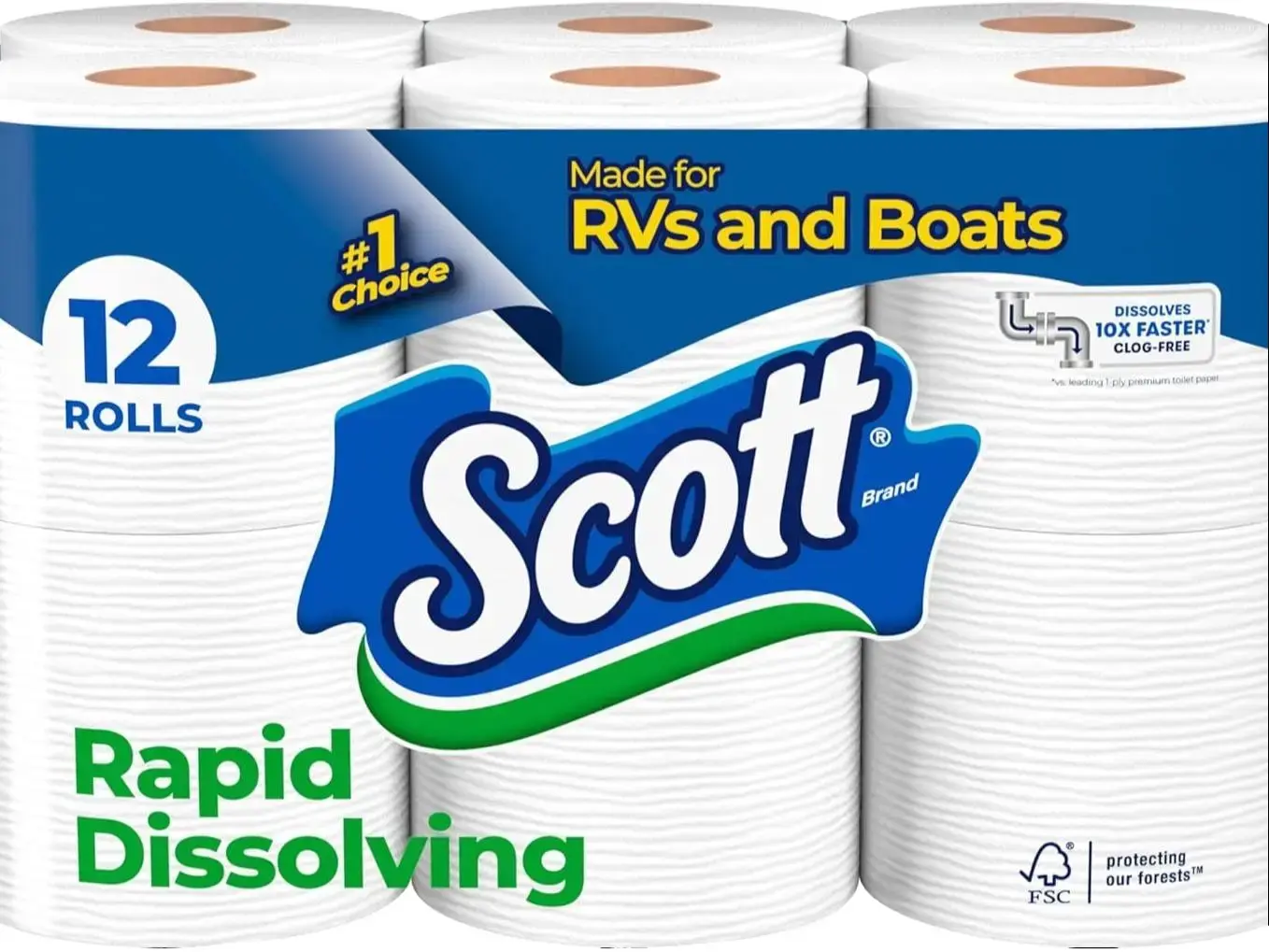 Scott Rapid-Dissolving Septic-Safe Toilet Paper & Wipes, 12 Double Rolls, Home Care Supply Wipes campingessentials