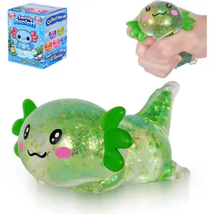Axolotl Squishy Stress Ball, Soft TPR Slow Rising Squeeze Toy, Cute Axolotl Fidget Toy for Stress Relief, Anxiety Calming Sensory Toy for Kids Adults(Green Lie Axolotl)