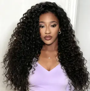 VOSILK Half Wig Synthetic Deep Wave 3 In 1 Seamles Flip Over Beginner Friendly Drawstring Glueless Wear and Go Half Wig for Black Women Curly Human Hair Half Wig Black 26 Inch