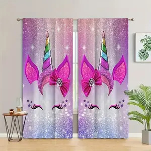 Unicorn Print Curtains Set of 2, Polyester Material, Ideal for Living Room Bedroom Kitchen Bathroom Home Decor, Rod Pocket Design