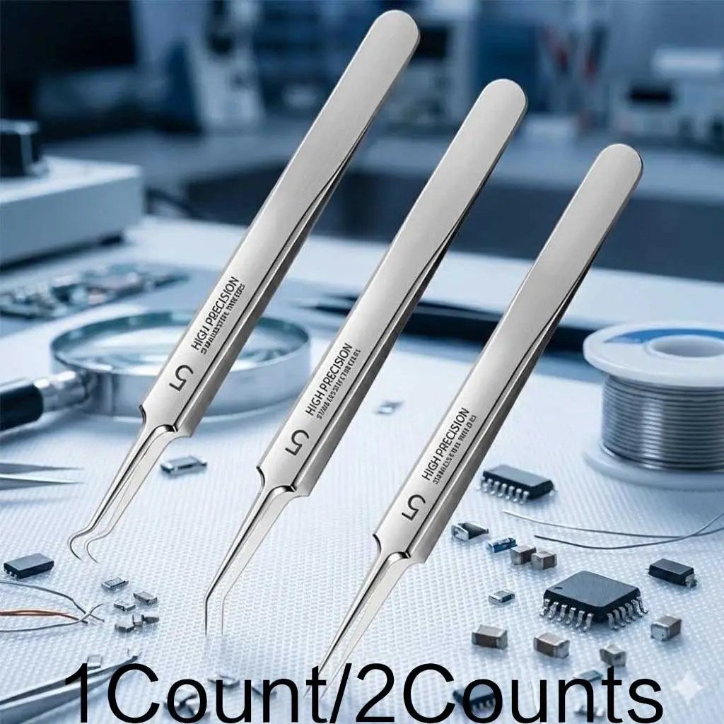 Professional Precision Tweezers for Electronics Repair & Jewelry Making, Non-Magnetic Anti-Static High-Accuracy DIY Tools, Fine Point Industrial Stainless Steel Craft Tweezer