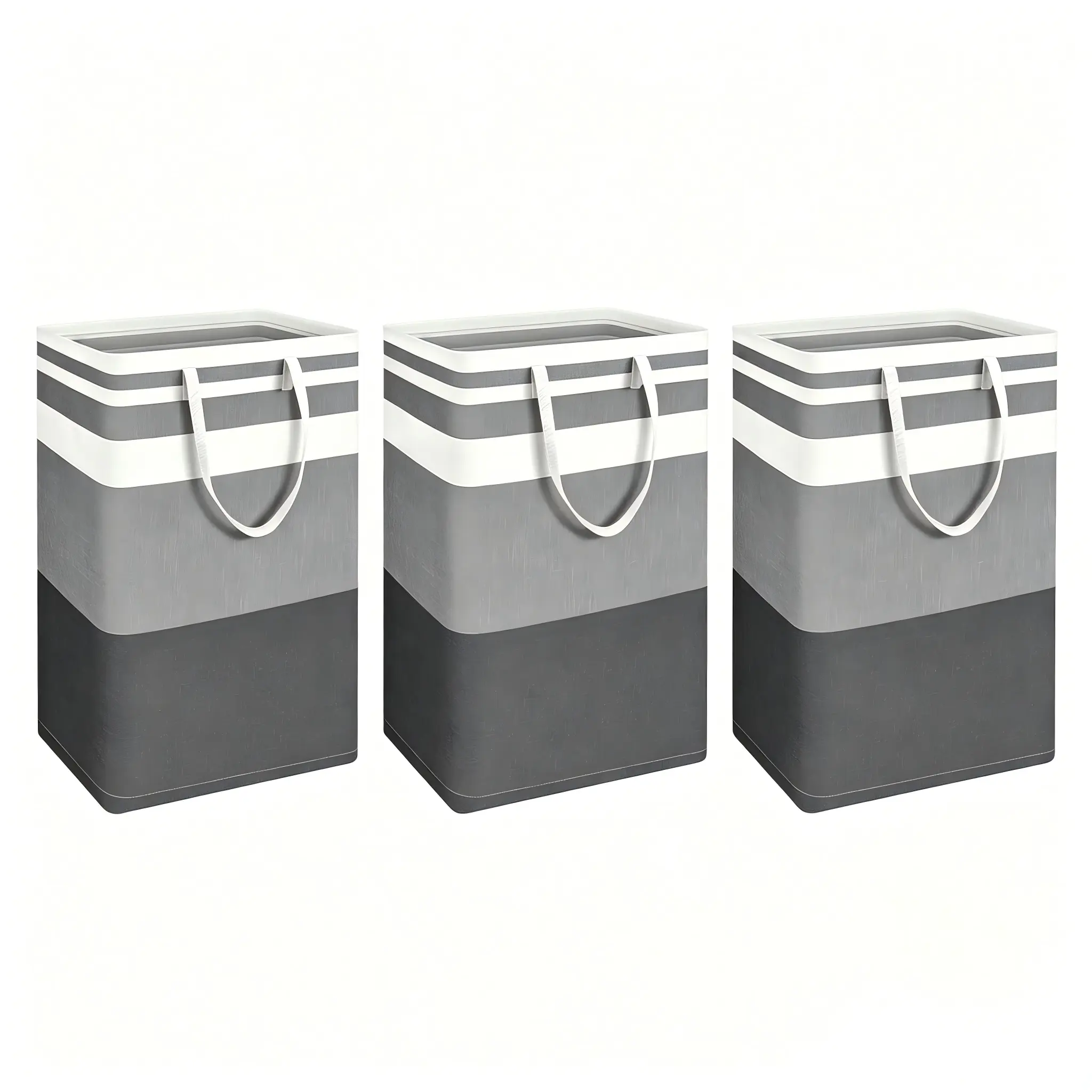 3-Pack Cotton Linen Waterproof Freestanding Laundry Baskets, Collapsible Tall Hampers with Easy-Carry Handles, 75L Gradient Grey Home Organizers for Family Use (Clothes, Towels, Shoe Cabinet Storage), Laundry Basket