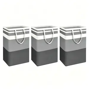 3-Pack Waterproof Freestanding Laundry Baskets, Collapsible Tall Clothes Hampers with Easy-Carry Handles, 75L Gradient Grey Home Organizers for Family, Dorm Clothes & Towels with Shoe Cabinet Storage
