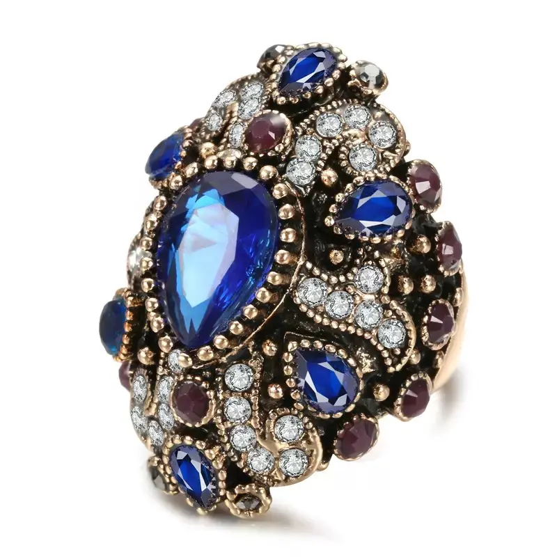 Vintage Blue Gemstone Ethnic Bohemian Style Luxury Ring for Vacation Outfits Ring