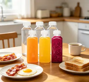 6Pcs  Reusable Juice Bottles – Clear Plastic with Leakproof Lids, Perfect for Smoothies, Cold Brew & Meal Prep, Dishwasher Safe, Great for Gym & On-the-Go