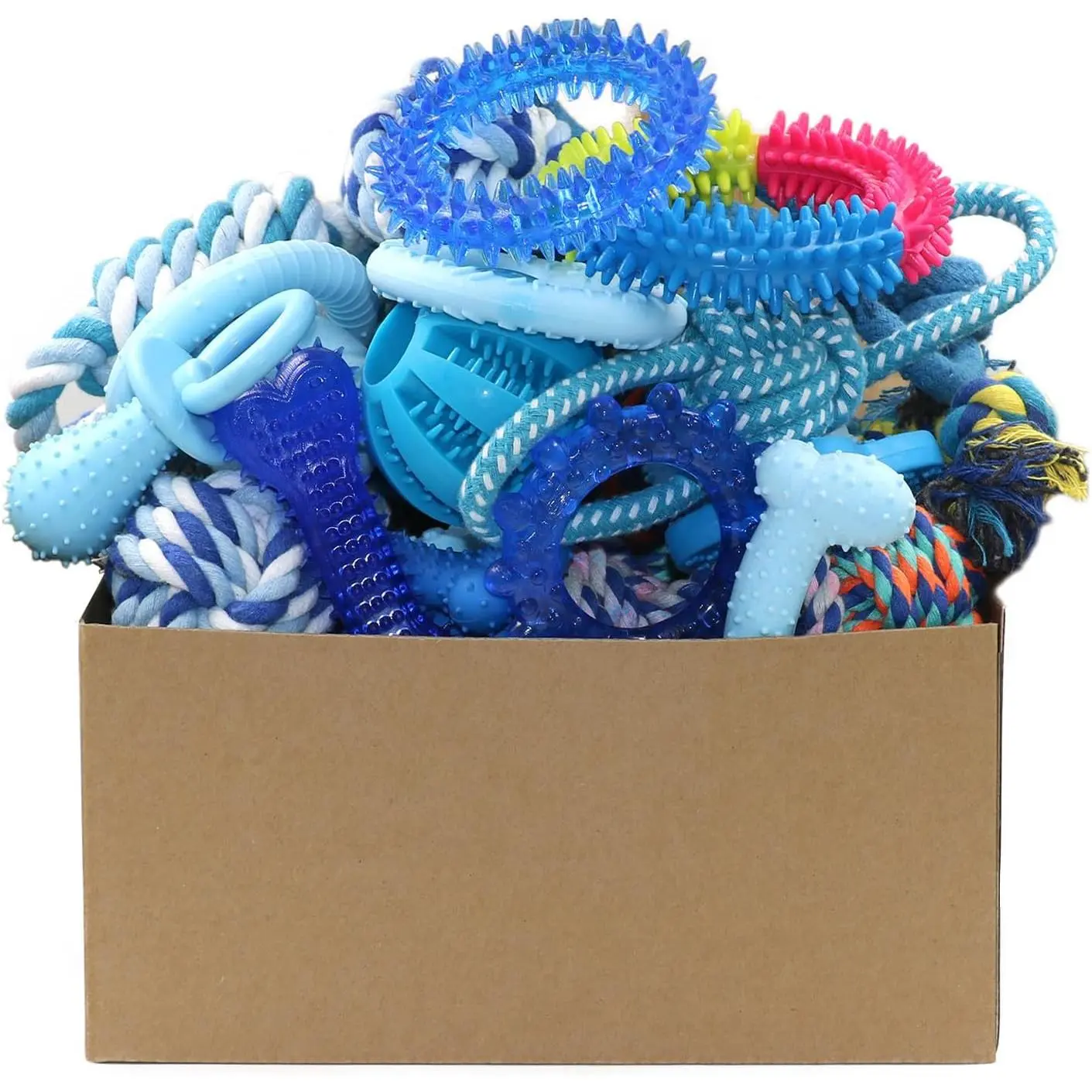 20 Pack Puppy  Toys - Blue   Toys for Puppies, Puppy Toys  Rings and Durable Ropes, Blue Rubber  Bundle for Small Dogs, Cute Interactive  Balls for Small Breed