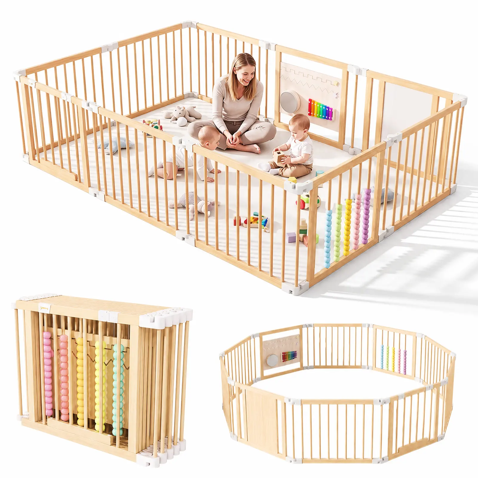 Baby Playpen & Safety Gate, 6/8/10 Foldable Panels Shape-Changeable Kids Activity Center with Built-in Toy Panels, Child-Proof Lock Easy Assembly Indoor Toddler Fence, CPC & CPSIA Certified Safe Play Yard