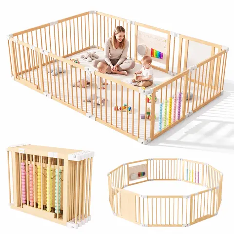 Baby Playpen & Safety Gate, 6/8/10 Foldable Panels Shape-Changeable Kids Activity Center with Built-in Toy Panels, Child-Proof Lock Easy Assembly Indoor Toddler Fence, CPC & CPSIA Certified Safe Play Yard