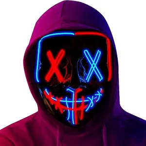 Cyber-Dark Party Light-Up Mask Halloween Glow Mask Black V Thriller Party Ghost Mask Glow Line Party Mask