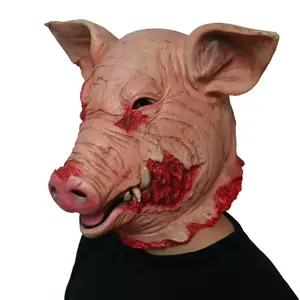Halloween New Style Horror Mask Carnival Costume Pig Head Mask Full Head with Hair Pig Head Mask Latex Animal Mask