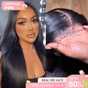 WOWANGEL 6x6  7x7 SKINLIKE Real HD Lace Closure Only, 0.10mm Ultra-thin Invisible Lace Pre-Plucked Bleached Knots Natural Black Human Hair 18 Inch Spring Sale