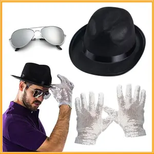 Halloween Stage Performance Michael Jackson Imitation Costume Props Sequin Gloves Hat Sunglasses Three-Piece Set michael  jackson  glove