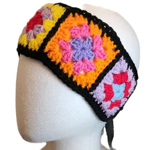 Multi-Color Granny Square Headband - Handcrafted Crochet Design with Vibrant Colors and Soft Material