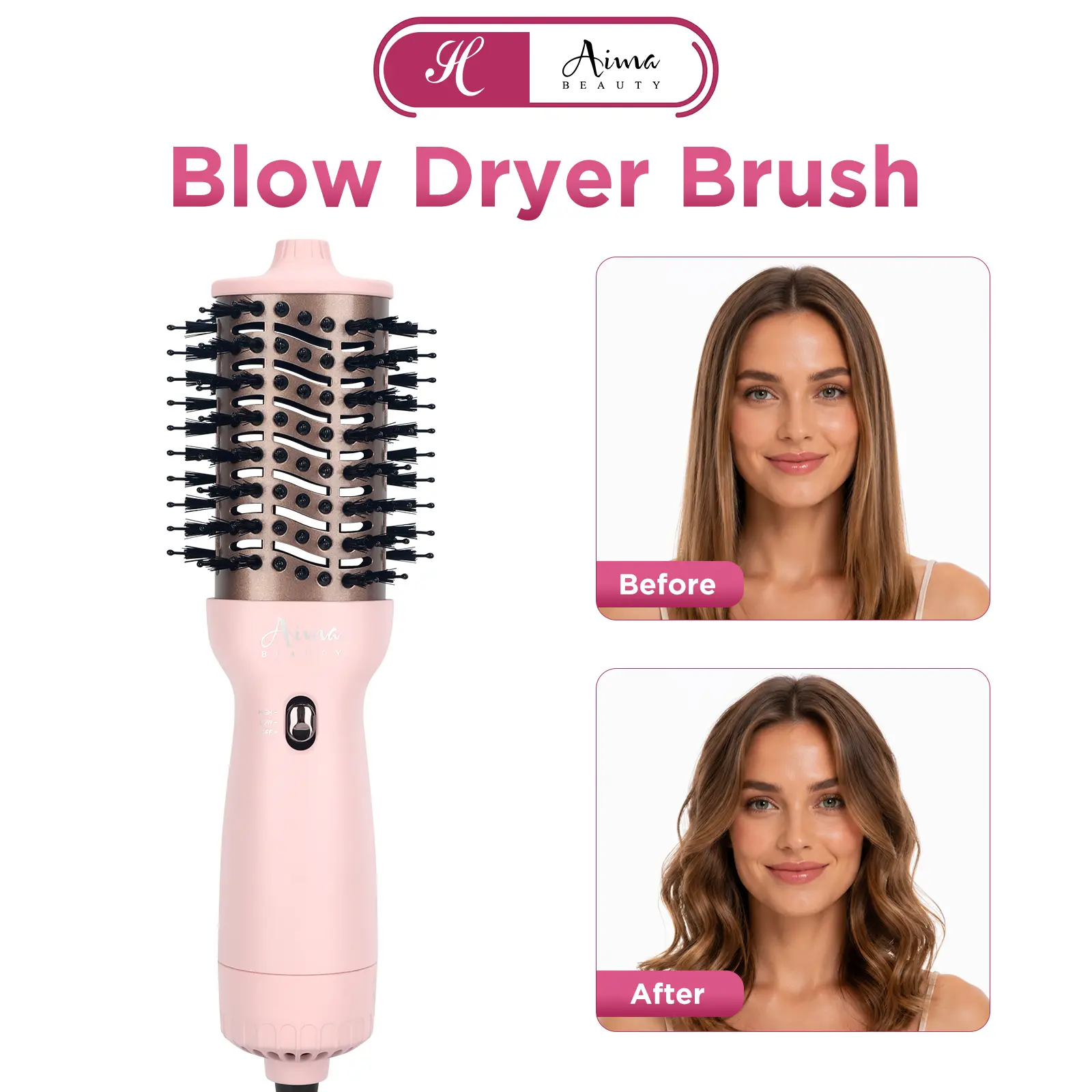 Aima Beauty Blowout Brush Dryer, Travel Hair Dryer Brush for Smooth and Voluminous Hair, Dual Voltage Hot Air Brush, 1-Step Tool for Blowout look Hair Styling Tool, Hair Curls, Straightener, Hair Dryer for Frizz#hair tools