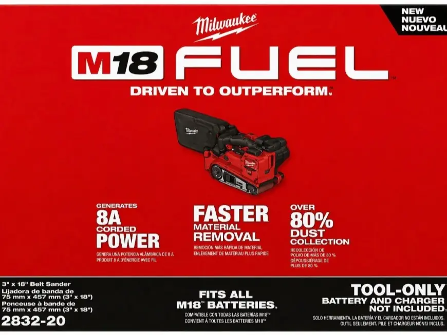 2832-20 M18 FUEL Belt Sander 3"x18" Milwaukee MSRP $329 Chuck
