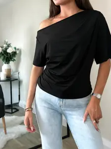 Women's Summer Asymmetric Shoulder Top, Sexy One-Shoulder Casual Short Sleeve, Home Leisure, Streetwear, Beach Vacation Multi-Scene Dressing, Womenswear