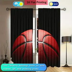 2 Piece Basketball Pattern Digital Printed Curtains, Suitable for Home and Office Decor - Multi-functional, Light Filtering, Rod Bag Hanging, Machine or Hand Washable, Fashionable Design, Ideal for Bedroom or Living Room, Living Room Curtains