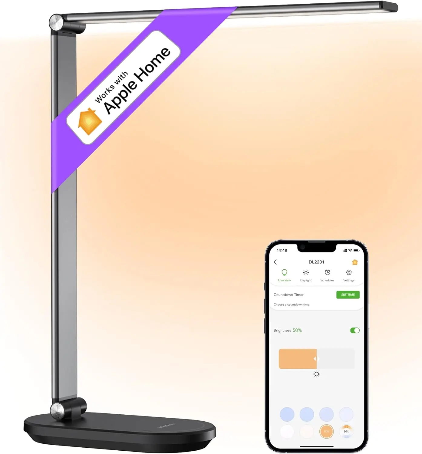 Desk Lamp, LED Eye-Caring Desk Light for Home Office, Compatible with Homekit Alexa Google, Smart Desk Light with Stepless Dimming, Timer, Work for Reading, Study, Crafts