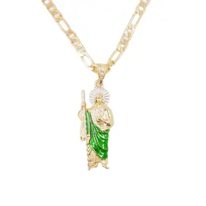 Trendy Saint Jude & Virgin Mary Pendant Necklace Classic Religious Accessory For Daily Wear