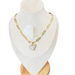 Camellias Paper Clip Chain with Heart Pendant 18 Inches Long Plus 2 Inches DQ005 Gold-Tone Jewelry Accessory