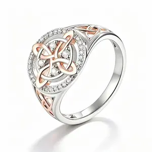 Rose Gold Plated Witches Knot Ring, Anillo Nudo de Bruja Original Celtic Knot Jewelry, Cubic Zirconia Decorated Witch’s Knot Ring, Witchtok Witch Jewelry Pagan Jewelry for Devotion and Protection Valentine’s Day gift Textured Silver