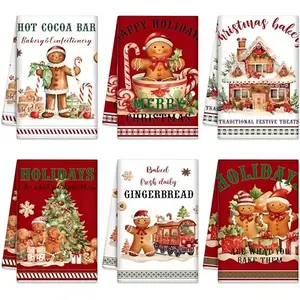 Christmas Kitchen Towels Set, 6-Piece Dish Cloth Collection, Festive Designs Including Santa & Snowman Patterns, Ideal Holiday Gift