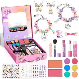 Z-CPA16     Kids Makeup & Jewelry Kit for Girls - Washable Real Cosmetics Set with Bracelet-Making for Children Toddler, Princess Dress-Up Toy, Ideal Winter Birthday Gift for 4-12 Year Olds (Pink)