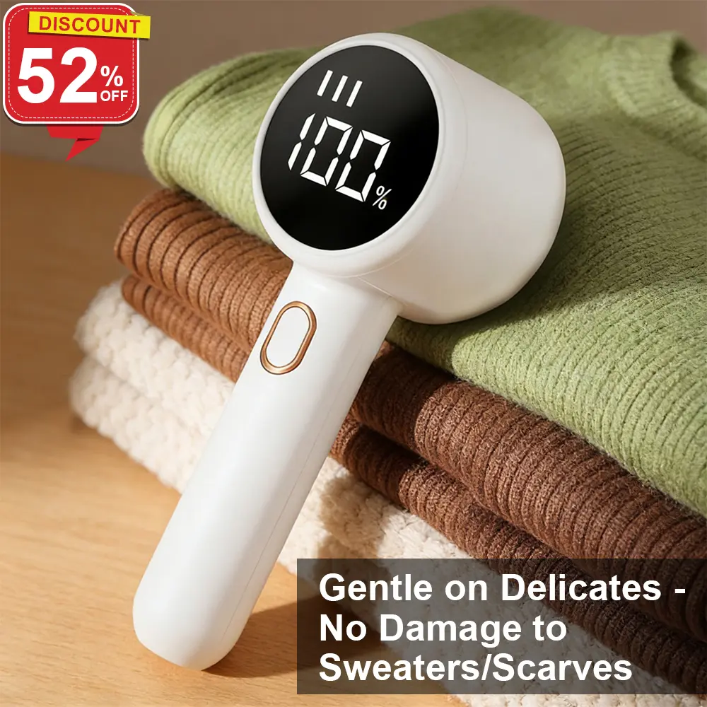 Household Fabric Shaver Electric Lint Remover Tool - Rechargeable 6-Blade Cutter, 3 Speeds, LED Display for Clothes, Sweaters, Convenient Use