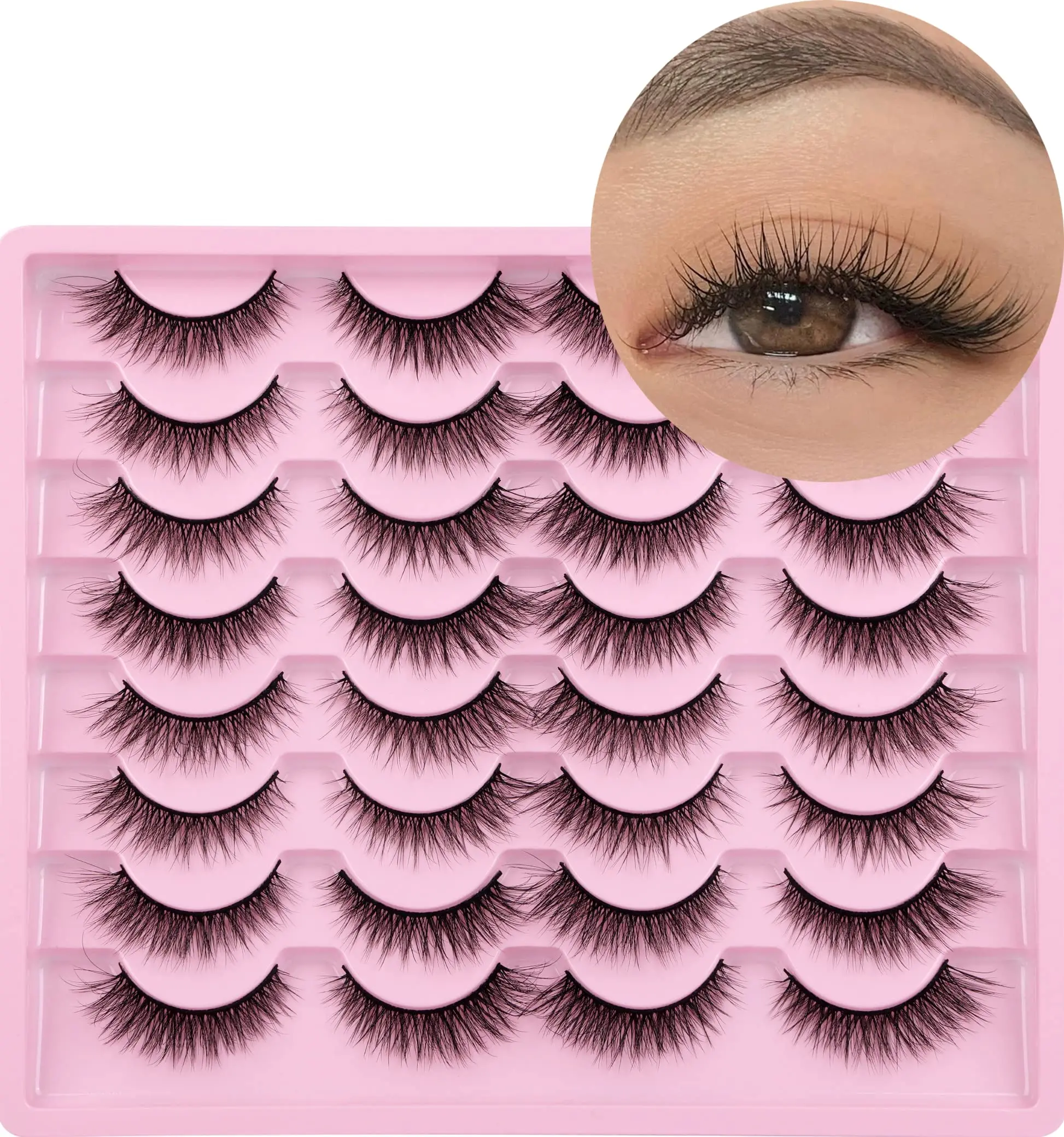 Lashes Natural Look Wispy Fasle Eyelashes 12mm Short Faux Mink Eyelashes Cat Eye Natural Strip Lashes Pack 16 Pairs