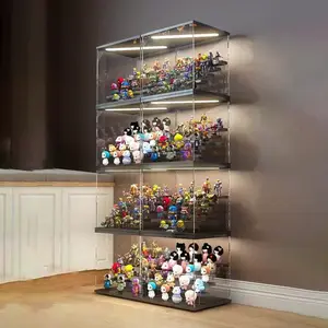 Acrylic Display Case with LED Light 3/5 Layers for Figurines Toys Dust Proof Dolls Action Figure Organizer 32x18x26.5cm/32x32x33.5cm Wooden Partition Superior Load-Bearing Capacity trinket trade box