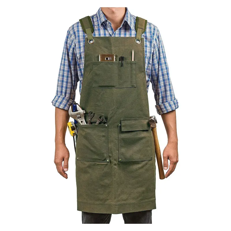 HOMUG Men's and women's universal large pocket chef's apron, cotton canvas cross-back heavy-duty work apron, available in various colors