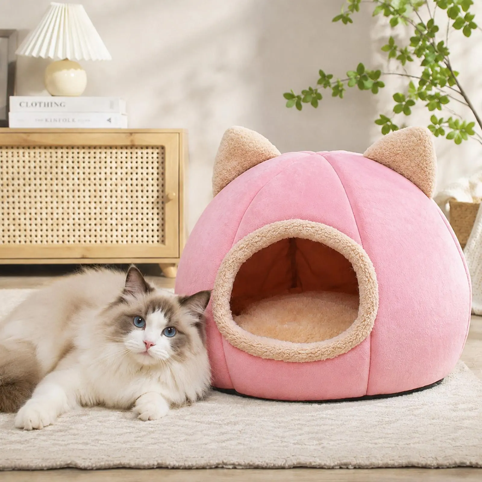 Cat Beds for Indoor Cats, Cozy Cat Cave Bed Dog House Cats Tent with Removable Cushion Pillow, Soft Warm Pet House Puppy Bed, Cute Pet Nest for Kitten Small Dog(Grey)
