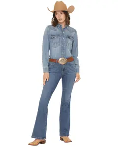 Wrangler Women's Elsie Medium Wash Bespoke High Rise Flare Stretch Denim Jeans - 112367573