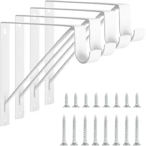 4 Pack Heavy Duty Wall Mounted Closet Shelf & Rod Brackets, 11 x 10.2 Inch with Rod Support, White