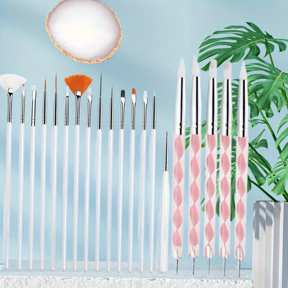 21Pcs Multi-Pack Resin Nail Art Kit - 15 Nail Brushes, 5 Double-Ended Tools, Dotting Pens, Dust Brush, Striping Liner, Gold Edge Resin Palette - Agate Stone Compatible, Color Mixing for Starter Manicure Enthusiasts (Tools & Hardware Accessories)