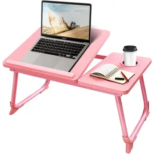 Laptop Desk for Bed or Couch, Lap Desk, Woking in Bed Desk, Home Office Desks, Breakfast Tray, Desk with Cup Holder, Watching Movies in Bed, Laptop Stand for Bed, Fordable  Desk (Pink)